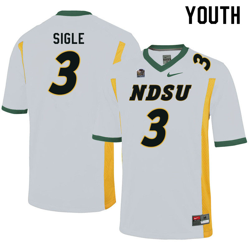 Youth #3 Marques Sigle North Dakota State Bison College Football Jerseys Sale-White - Click Image to Close